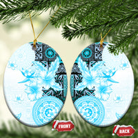 Fiji Ceramic Ornament Masi Tapa Pattern Blue LT05 Oval Blue - Polynesian Pride