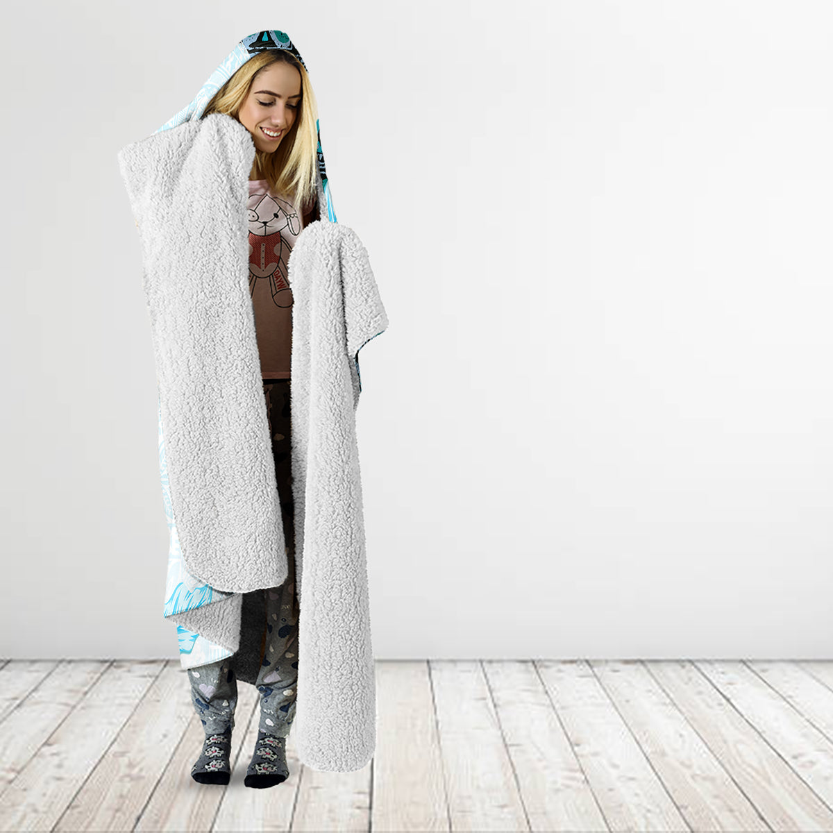 Fiji Hooded Blanket Masi Tapa Pattern Blue LT05 - Polynesian Pride