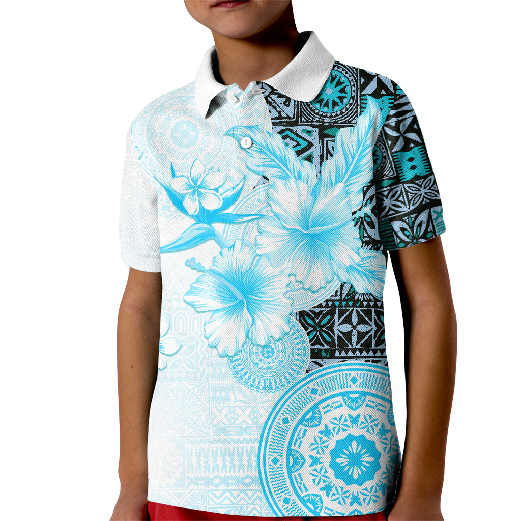Fiji Kid Polo Shirt Masi Tapa Pattern Blue LT05 Kid Blue - Polynesian Pride