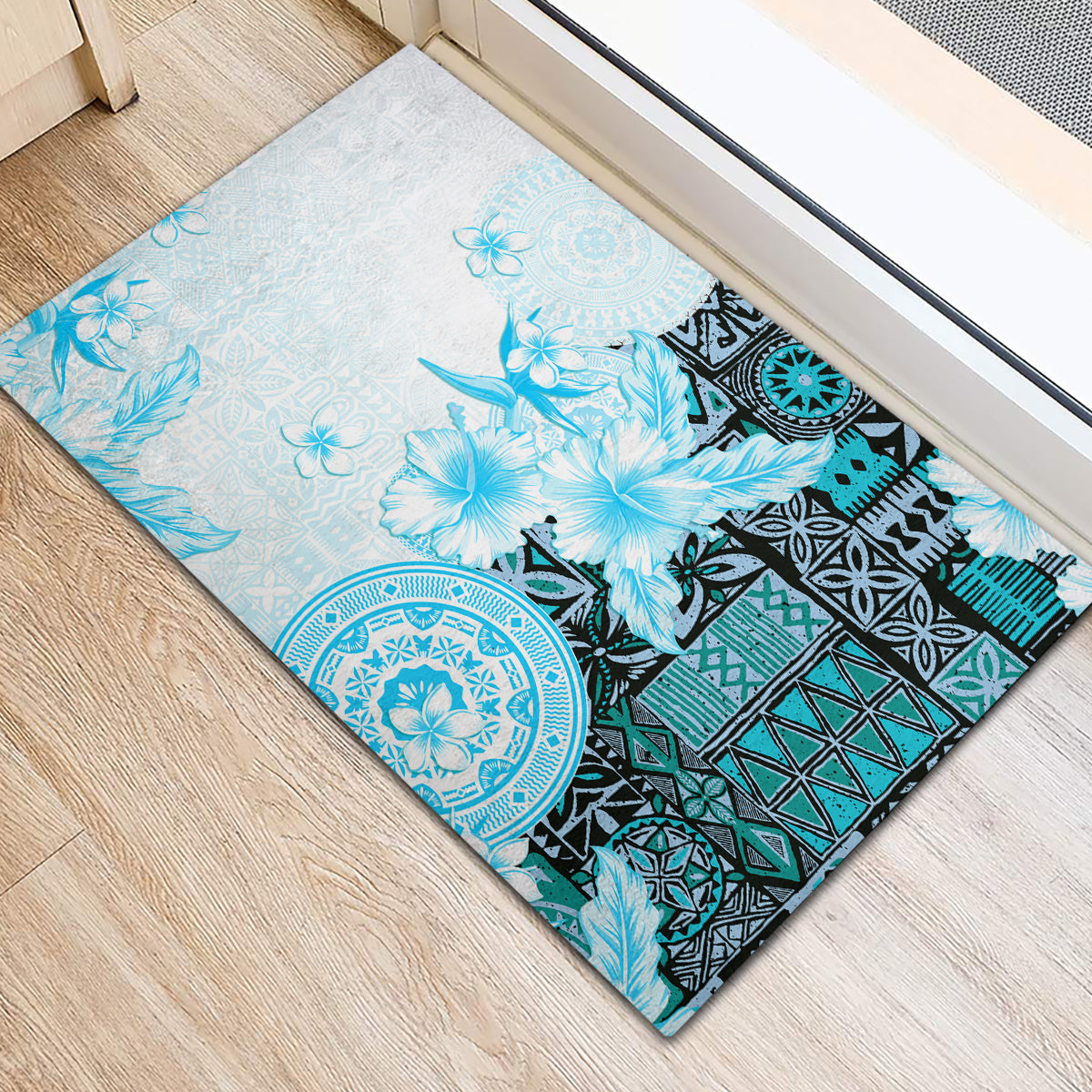 Fiji Rubber Doormat Masi Tapa Pattern Blue LT05 - Polynesian Pride
