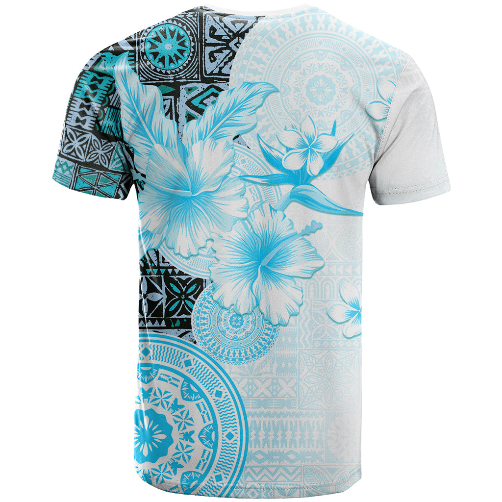 Fiji T Shirt Masi Tapa Pattern Blue LT05 - Polynesian Pride
