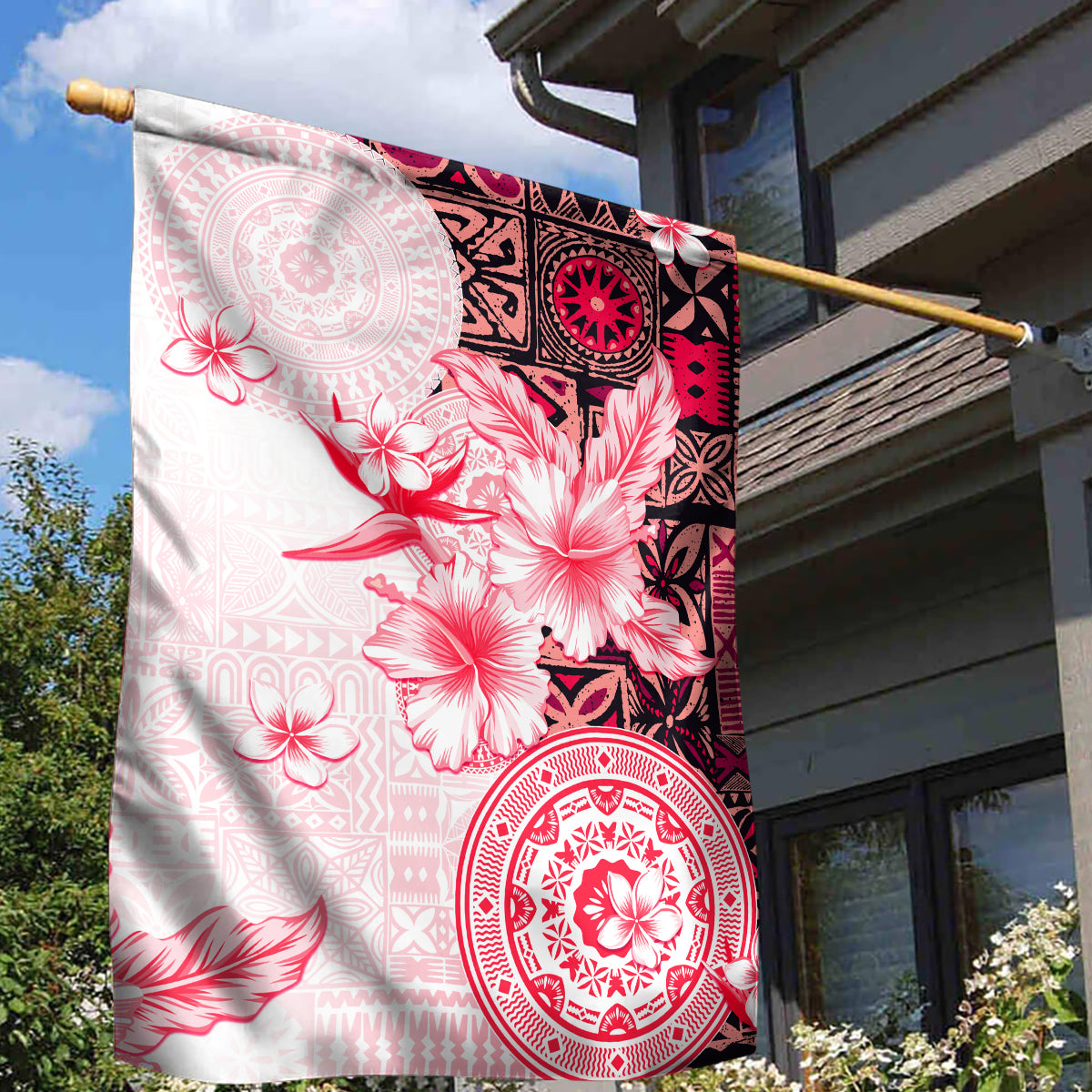 Fiji Garden Flag Masi Tapa Pattern Red LT05 - Polynesian Pride