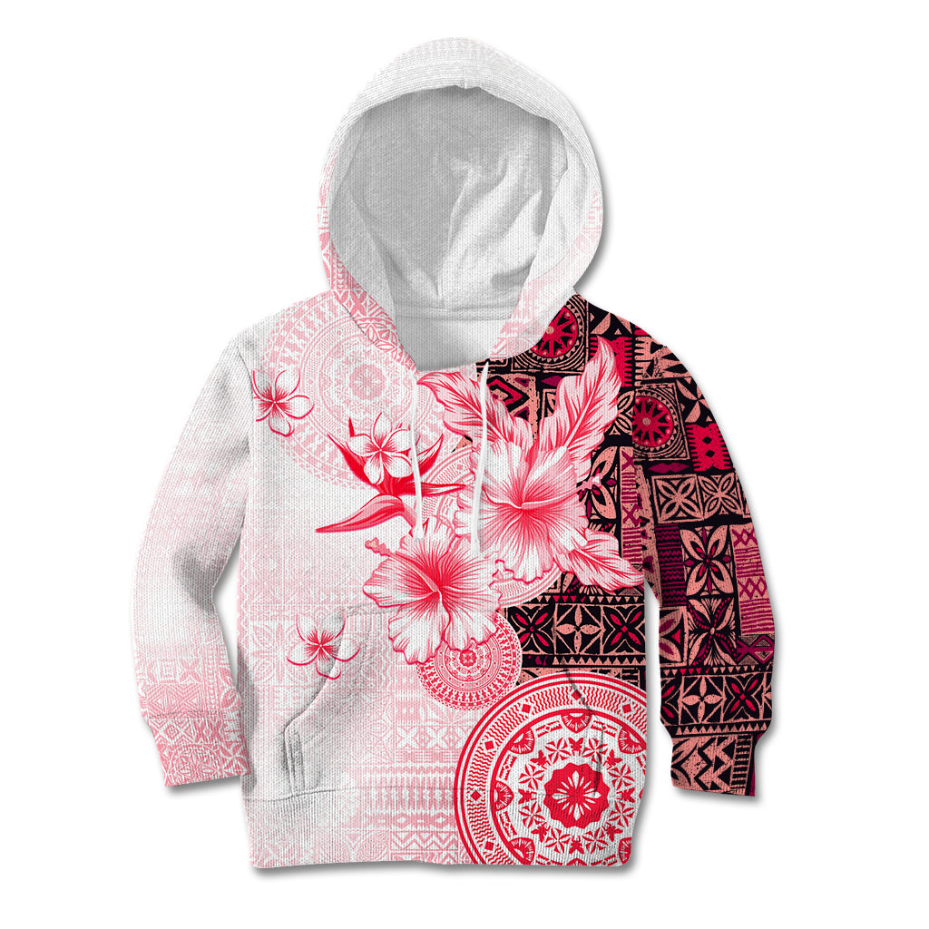 Fiji Kid Hoodie Masi Tapa Pattern Red LT05 Red - Polynesian Pride