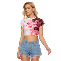 Fiji Raglan Cropped T Shirt Masi Tapa Pattern Red LT05 Female Red - Polynesian Pride