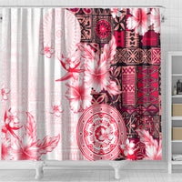 Fiji Shower Curtain Masi Tapa Pattern Red LT05 - Polynesian Pride