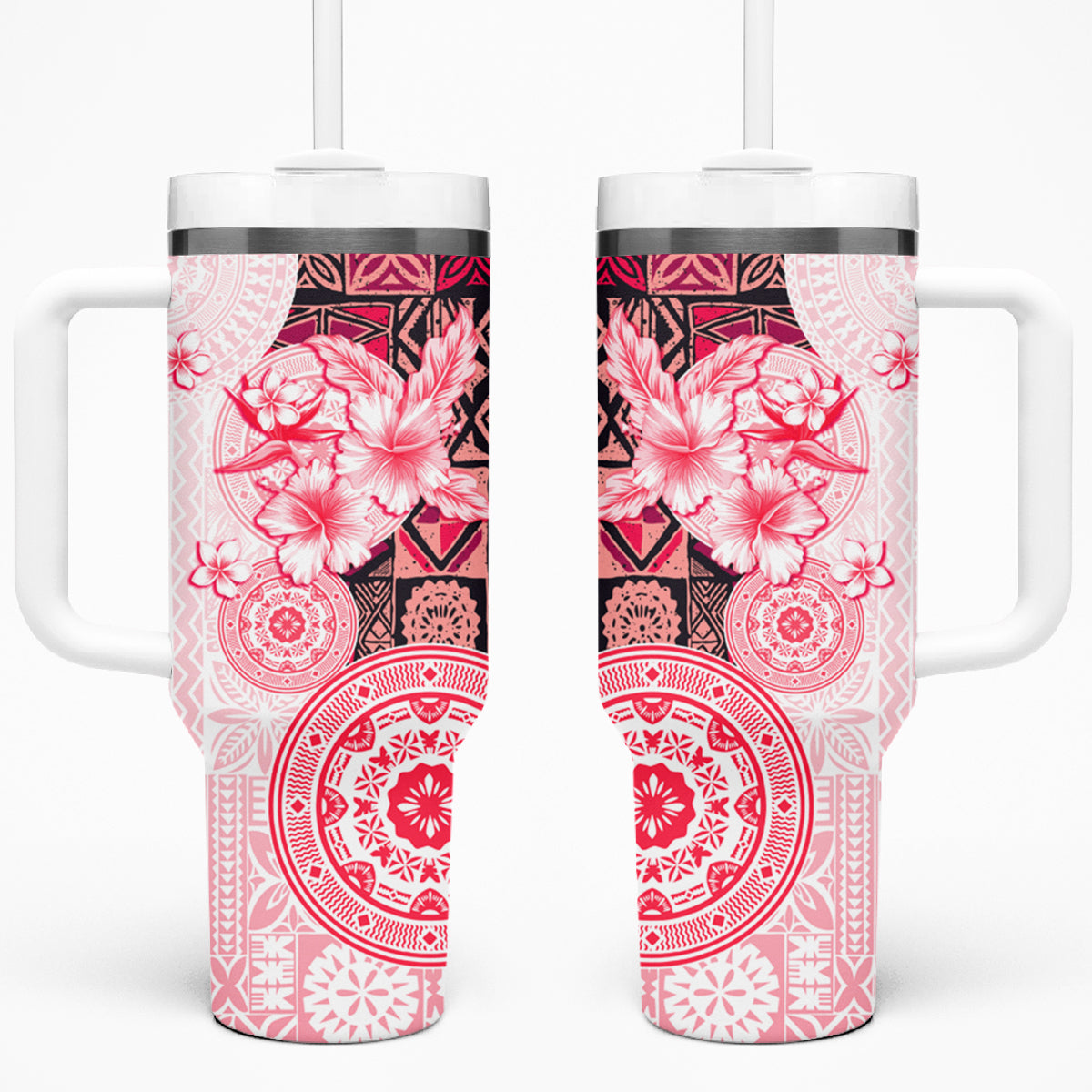 Fiji Tumbler With Handle Masi Tapa Pattern Red