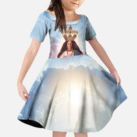 Guam Patroness Family Matching Long Sleeve Bodycon Dress and Hawaiian Shirt The Legend Santa Marian Kamalen LT05 Daughter's Dress Blue - Polynesian Pride