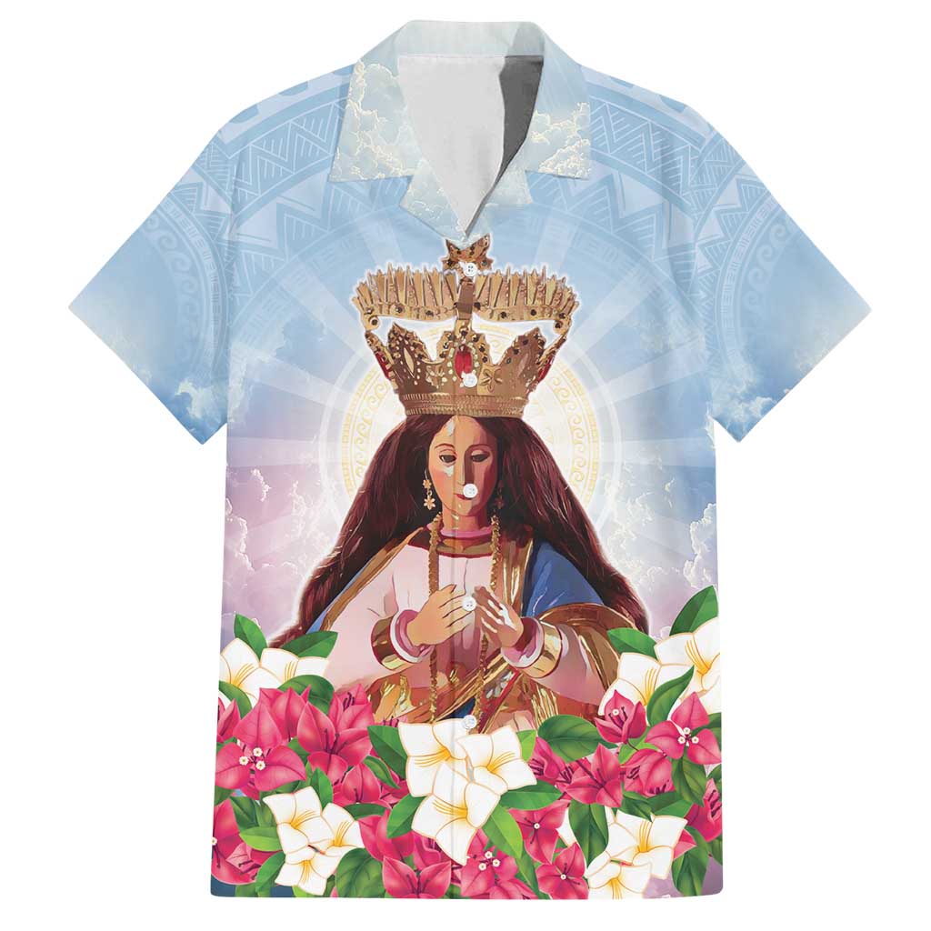Guam Patroness Family Matching Long Sleeve Bodycon Dress and Hawaiian Shirt The Legend Santa Marian Kamalen LT05 Dad's Shirt - Short Sleeve Blue - Polynesian Pride