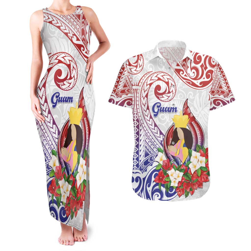 Happy Guam Santa Marian Kamalen Day Couples Matching Tank Maxi Dress and Hawaiian Shirt