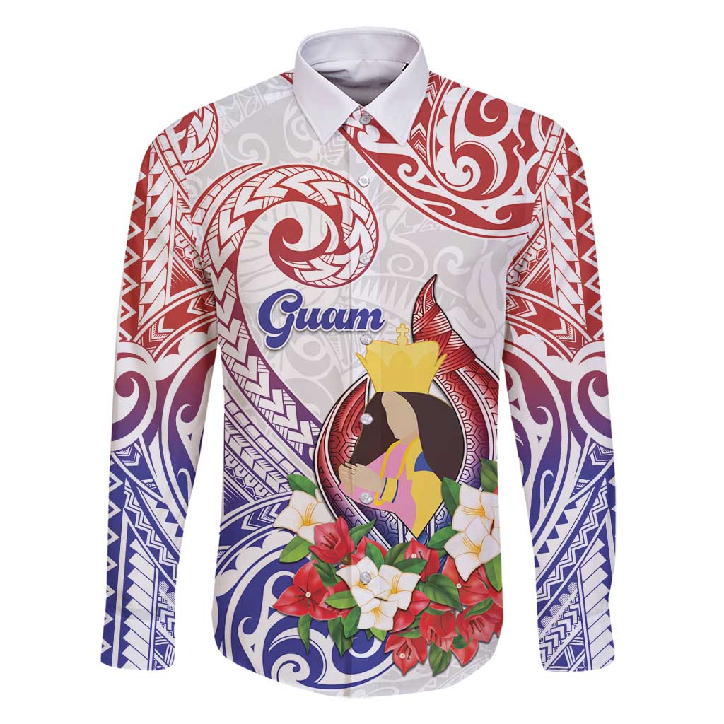 Happy Guam Santa Marian Kamalen Day Family Matching Long Sleeve Bodycon Dress and Hawaiian Shirt LT05 Dad's Shirt - Long Sleeve White - Polynesian Pride