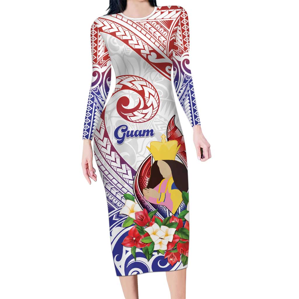 Happy Guam Santa Marian Kamalen Day Family Matching Long Sleeve Bodycon Dress and Hawaiian Shirt LT05 Mom's Dress White - Polynesian Pride