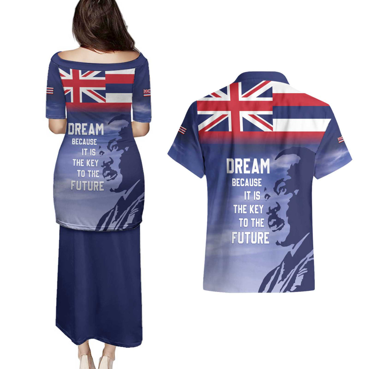 Hawaii MLK Day Couples Matching Puletasi and Hawaiian Shirt