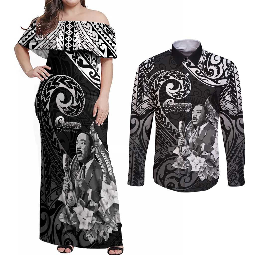 Guam MLK Day Couples Matching Off Shoulder Maxi Dress and Long Sleeve Button Shirt The Legacy Of MLK