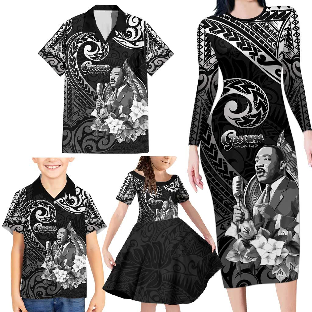 Guam MLK Day Family Matching Long Sleeve Bodycon Dress and Hawaiian Shirt The Legacy Of MLK