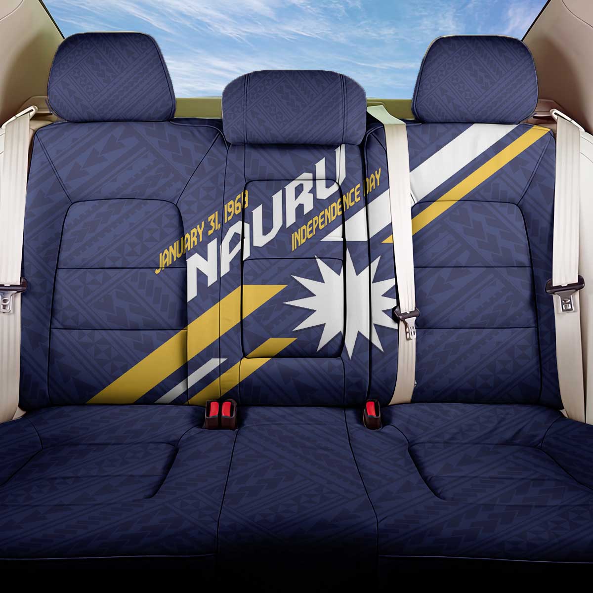 Happy Nauru Independence Day Back Car Seat Cover Polynesian Pattern