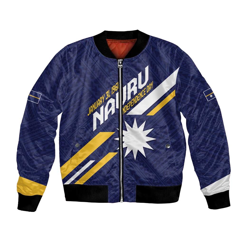 Personalised Happy Nauru Independence Day Bomber Jacket Polynesian Pattern