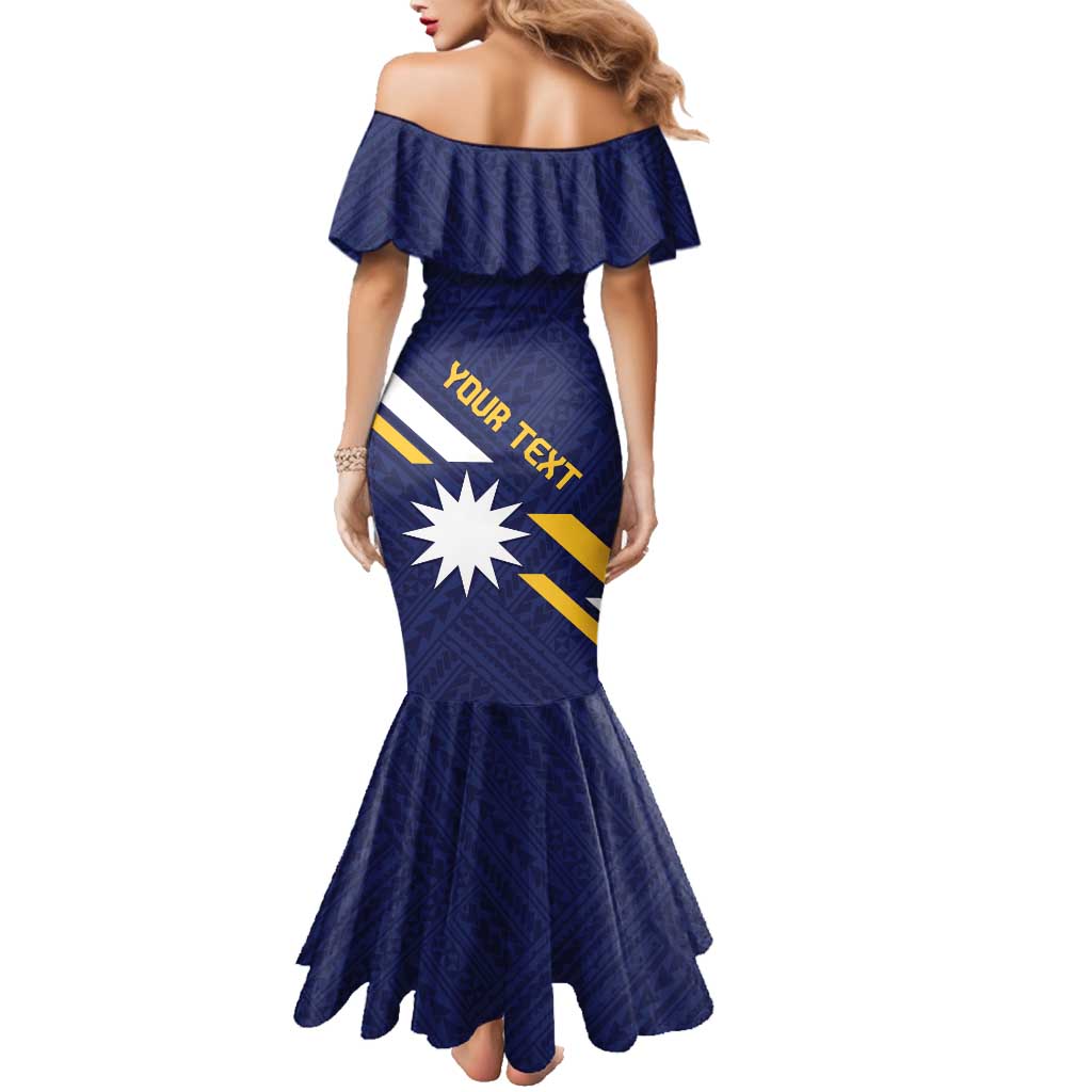Personalised Happy Nauru Independence Day Family Matching Mermaid Dress and Hawaiian Shirt Polynesian Pattern