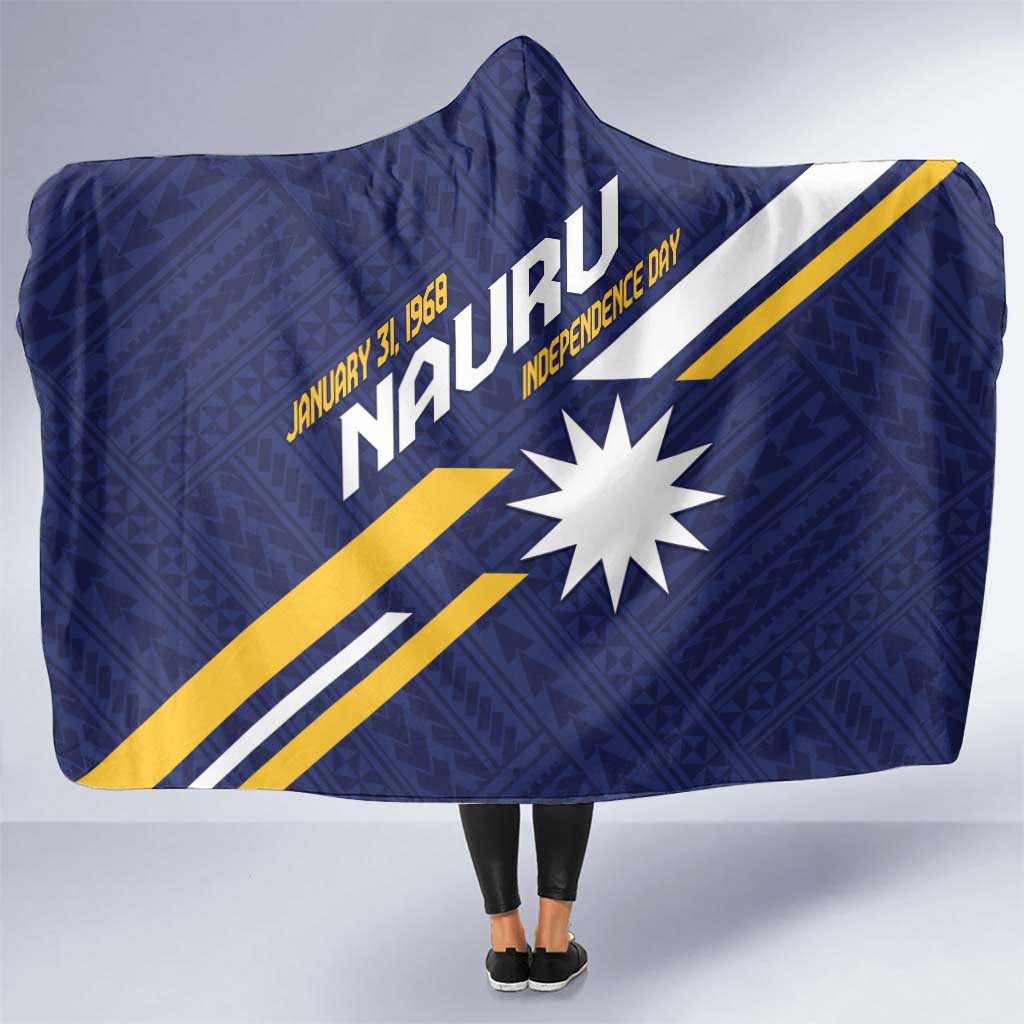 Happy Nauru Independence Day Hooded Blanket Polynesian Pattern