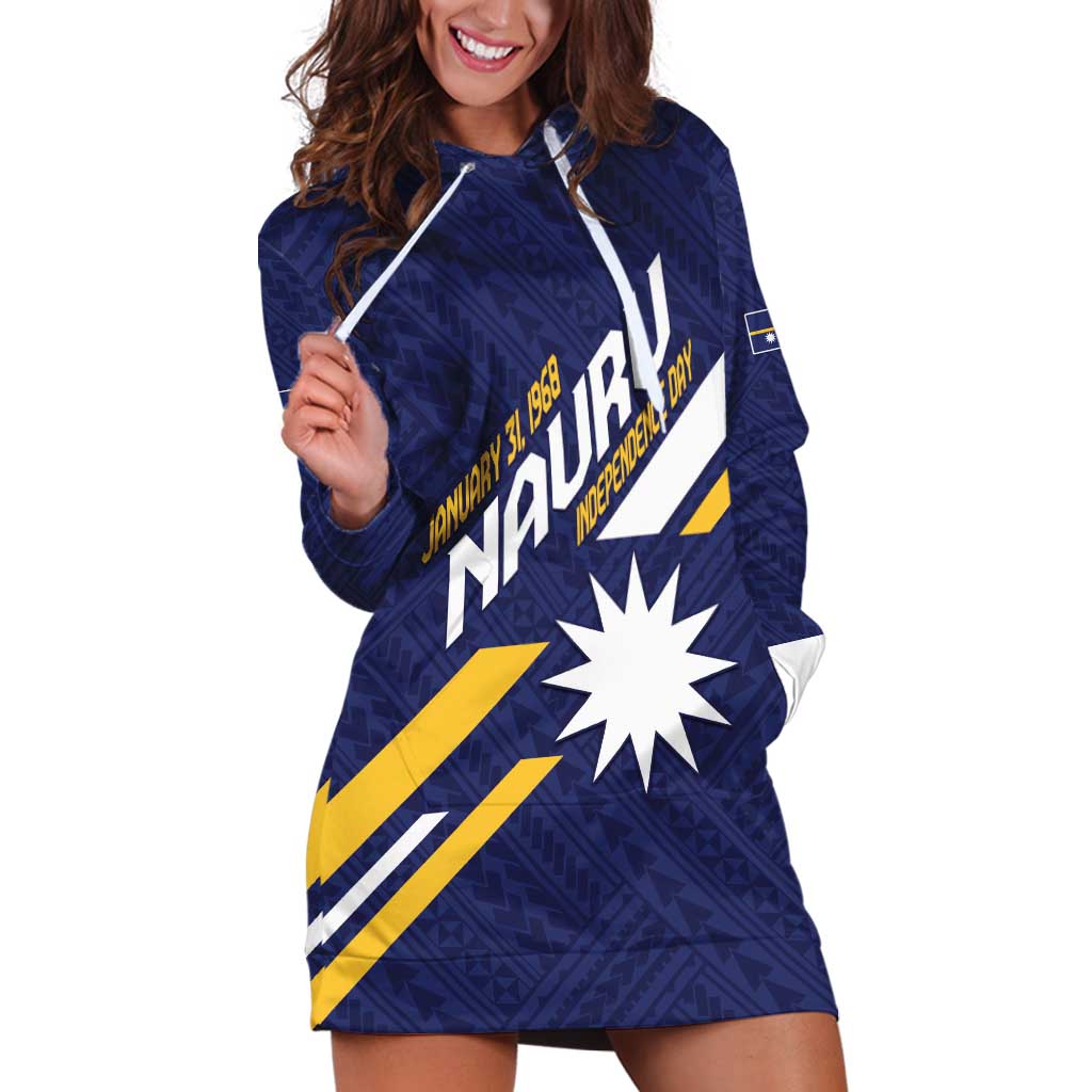 Personalised Happy Nauru Independence Day Hoodie Dress Polynesian Pattern