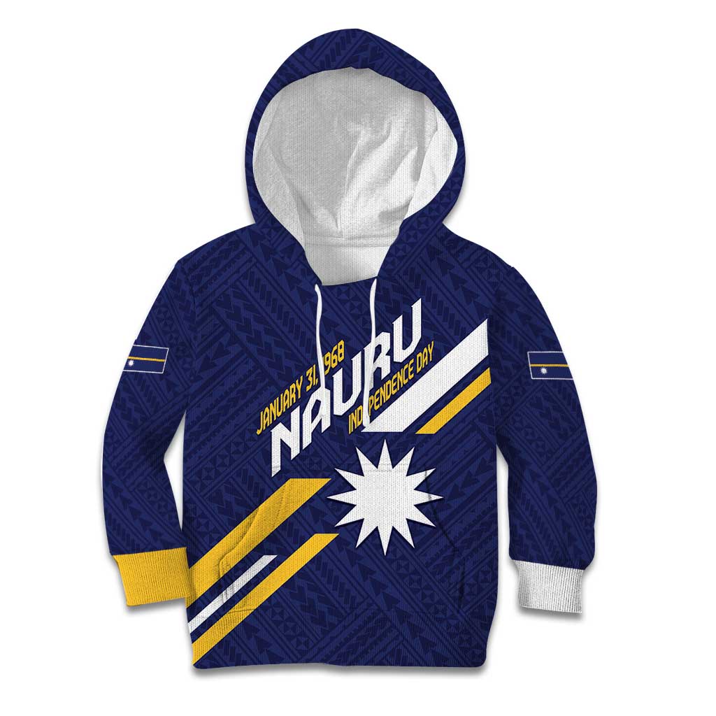 Personalised Happy Nauru Independence Day Kid Hoodie Polynesian Pattern