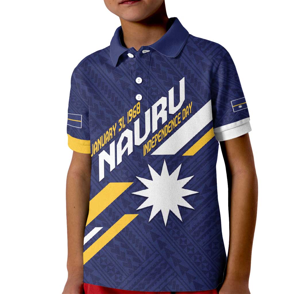 Personalised Happy Nauru Independence Day Kid Polo Shirt Polynesian Pattern