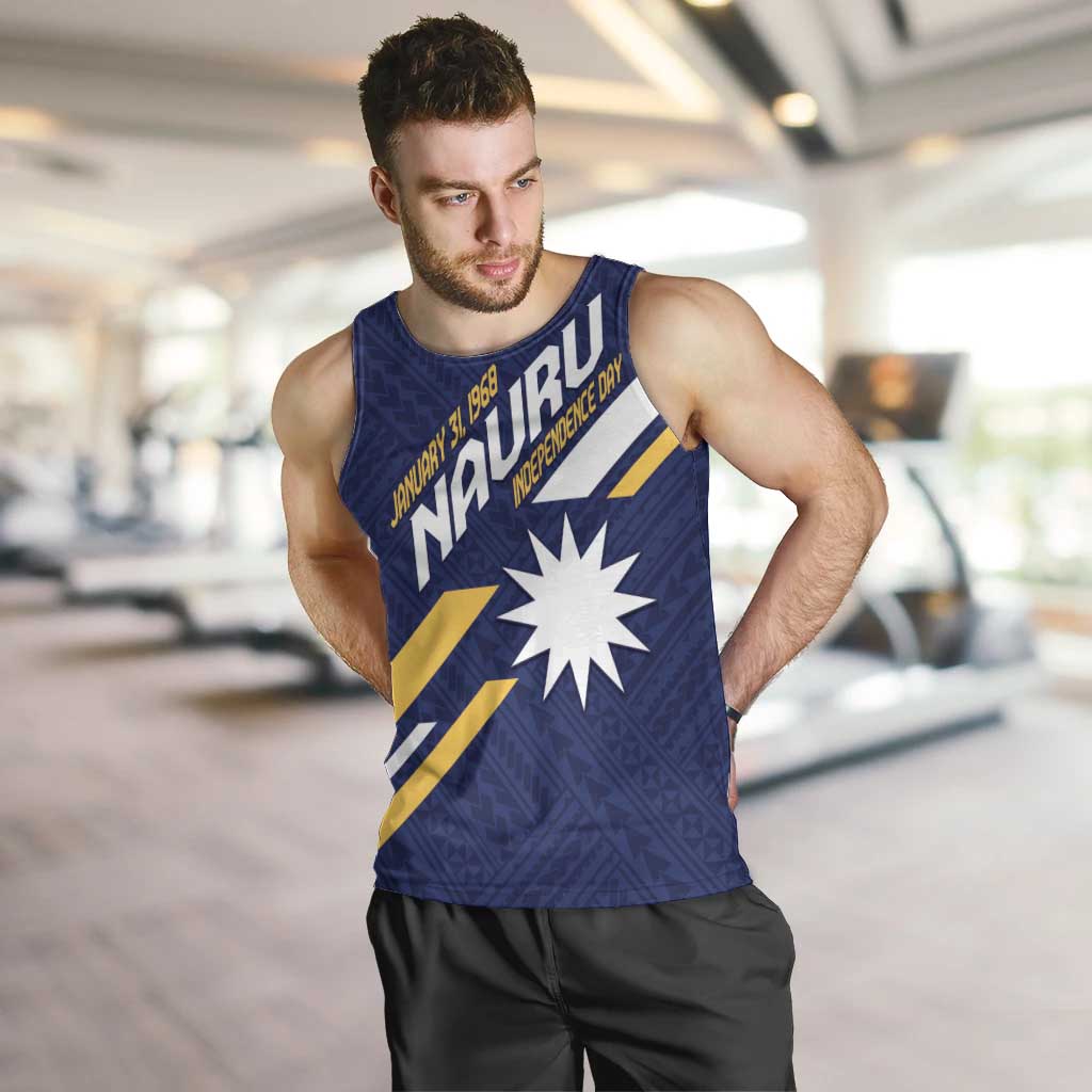 Personalised Happy Nauru Independence Day Men Tank Top Polynesian Pattern