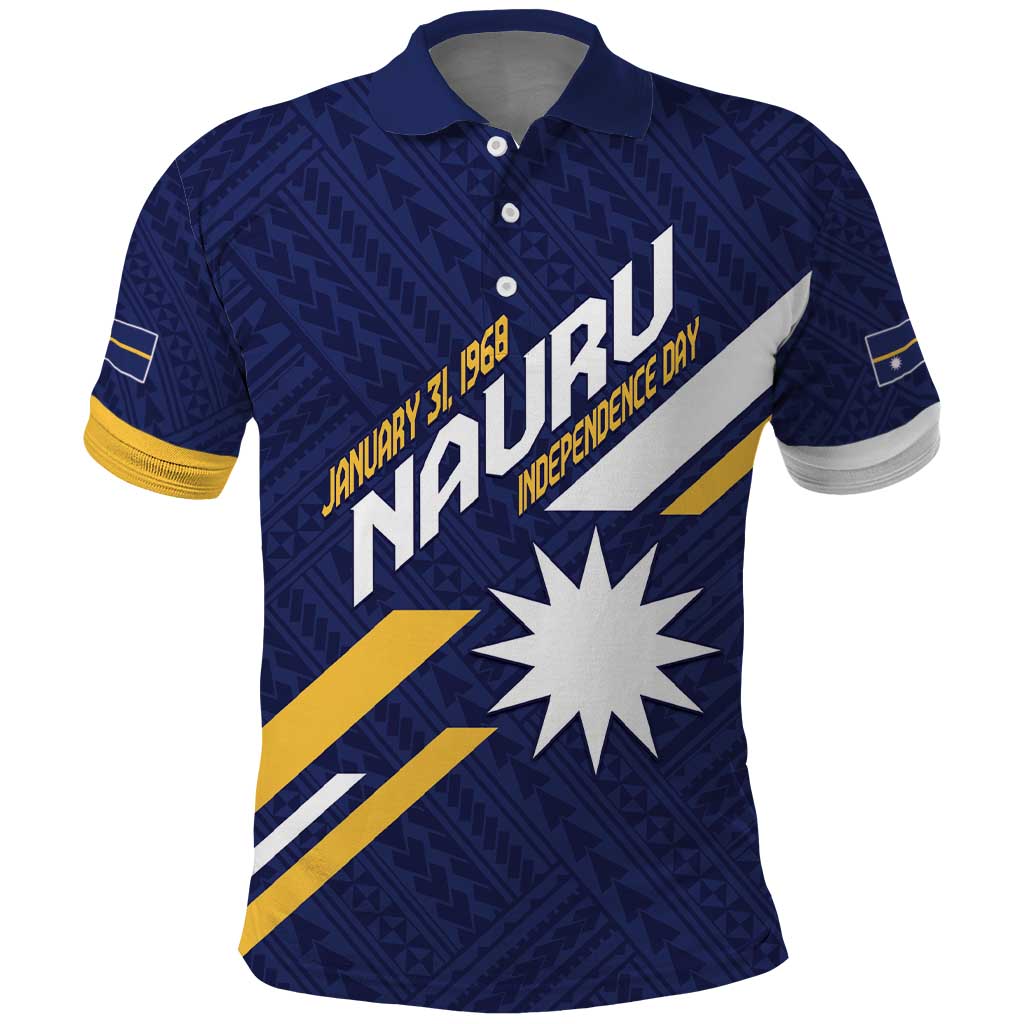 Personalised Happy Nauru Independence Day Polo Shirt Polynesian Pattern