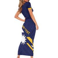 Personalised Happy Nauru Independence Day Short Sleeve Bodycon Dress Polynesian Pattern