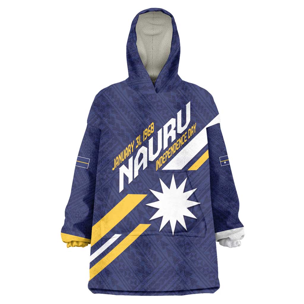 Personalised Happy Nauru Independence Day Wearable Blanket Hoodie Polynesian Pattern