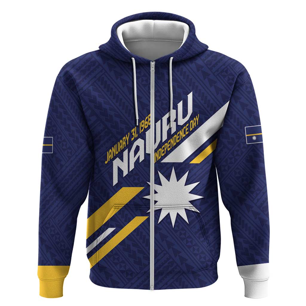 Personalised Happy Nauru Independence Day Zip Hoodie Polynesian Pattern