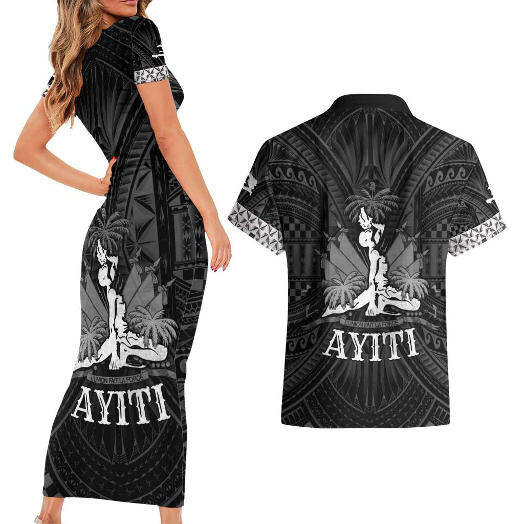 Haiti 1804 Couples Matching Short Sleeve Bodycon Dress and Hawaiian Shirt Polynesian Silver Neg Maron