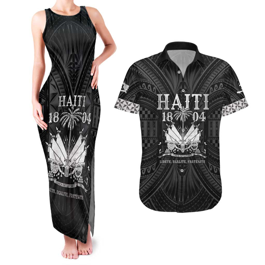 Haiti 1804 Couples Matching Tank Maxi Dress and Hawaiian Shirt Polynesian Silver Neg Maron