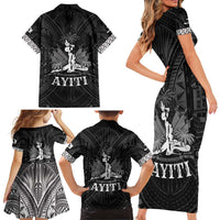 Haiti 1804 Family Matching Short Sleeve Bodycon Dress and Hawaiian Shirt Polynesian Silver Neg Maron
