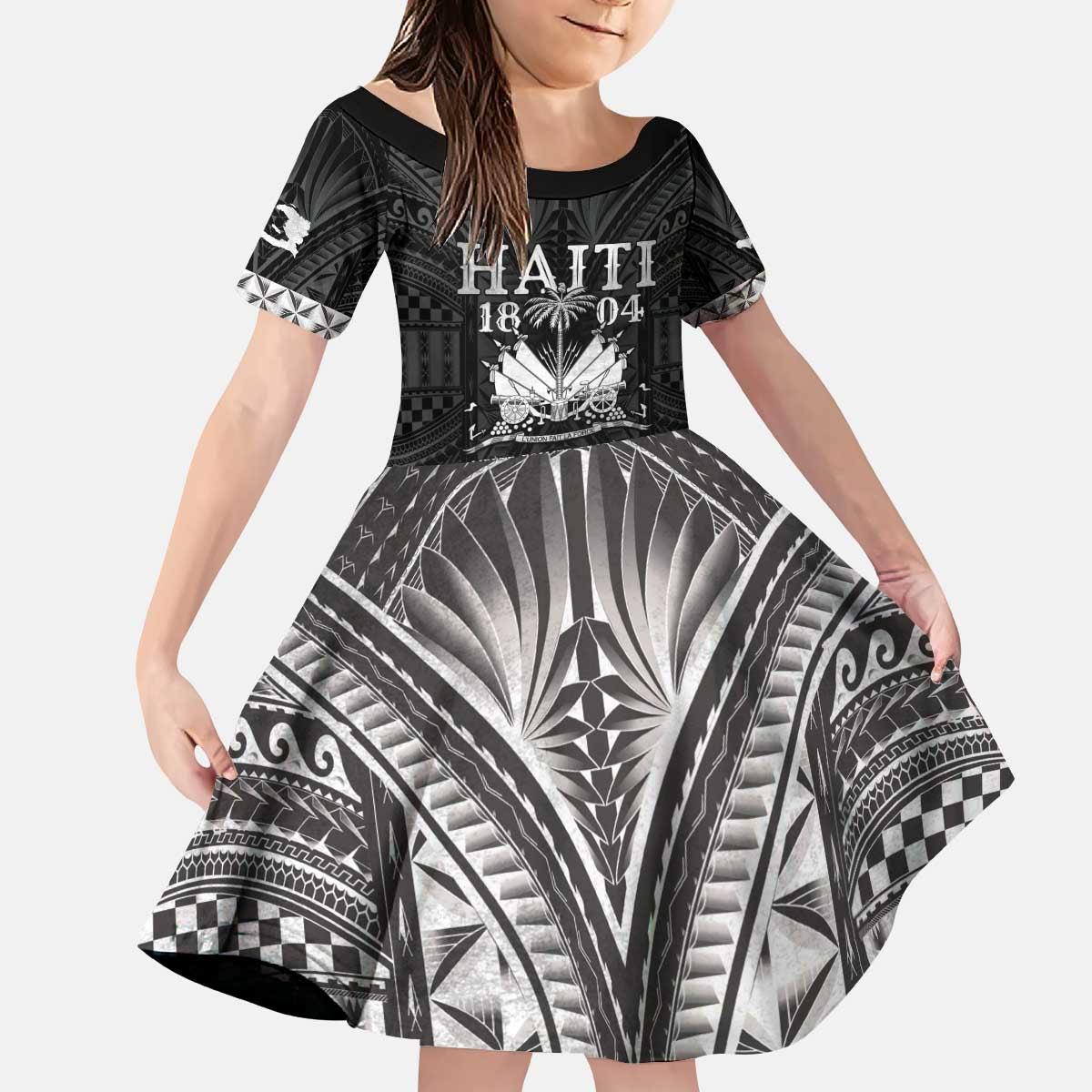 Haiti 1804 Kid Short Sleeve Dress Polynesian Silver Neg Maron