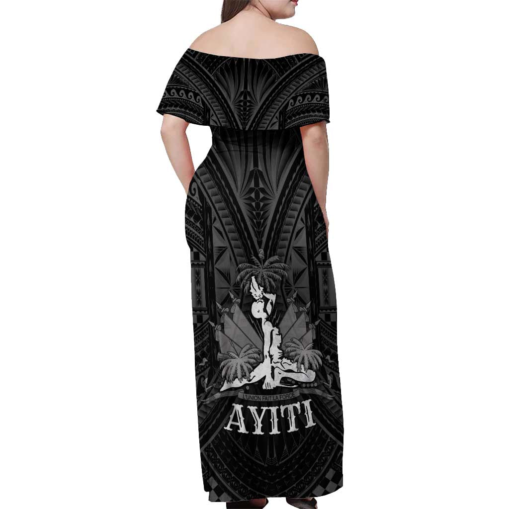 Haiti 1804 Off Shoulder Maxi Dress Polynesian Silver Neg Maron