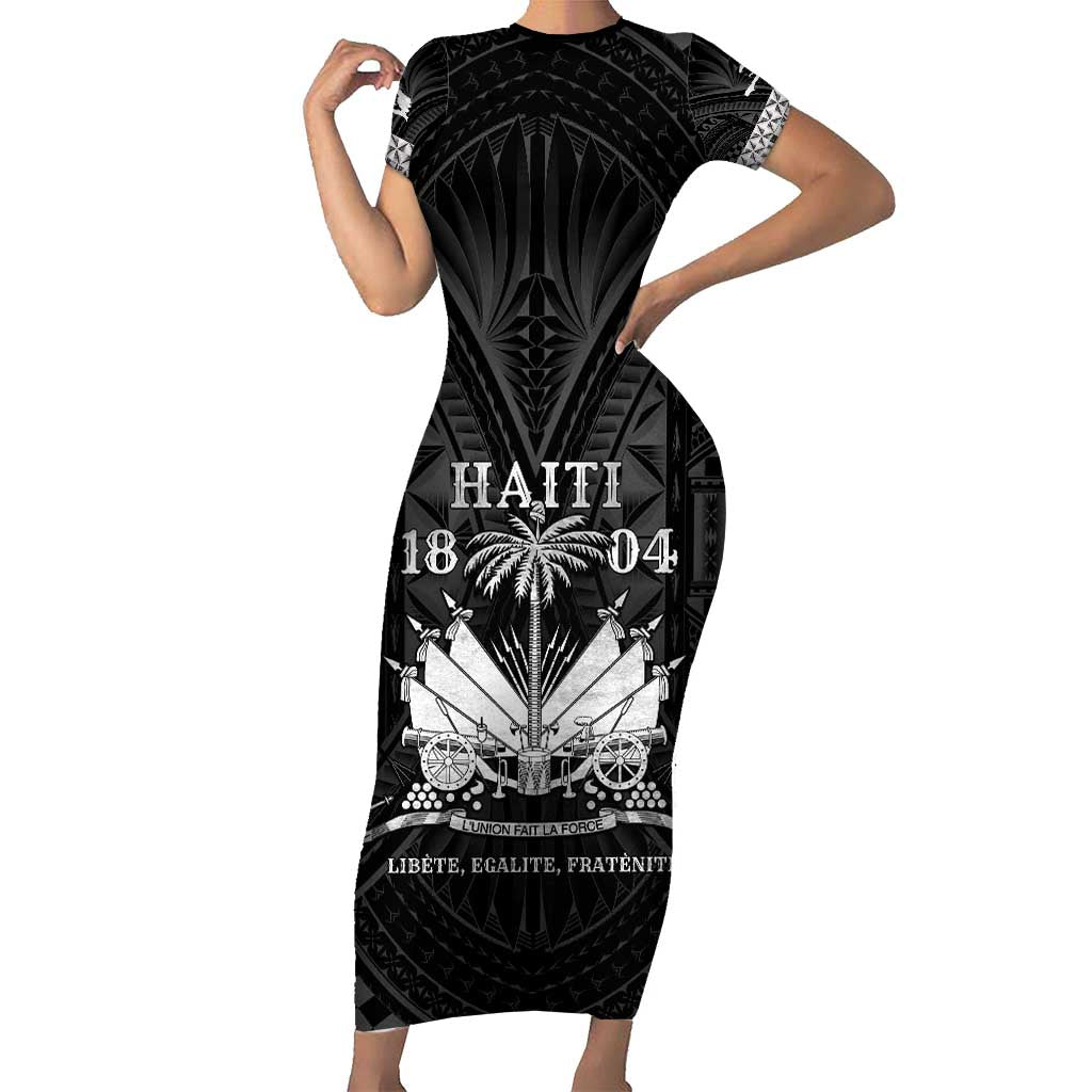 Haiti 1804 Short Sleeve Bodycon Dress Polynesian Silver Neg Maron LT05 Long Dress Silver - Polynesian Pride