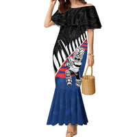 Custom New Zealand Auckland Cricket Family Matching Mermaid Dress and Hawaiian Shirt With Maori Pattern LT05 Mom's Dress Blue - Polynesian Pride