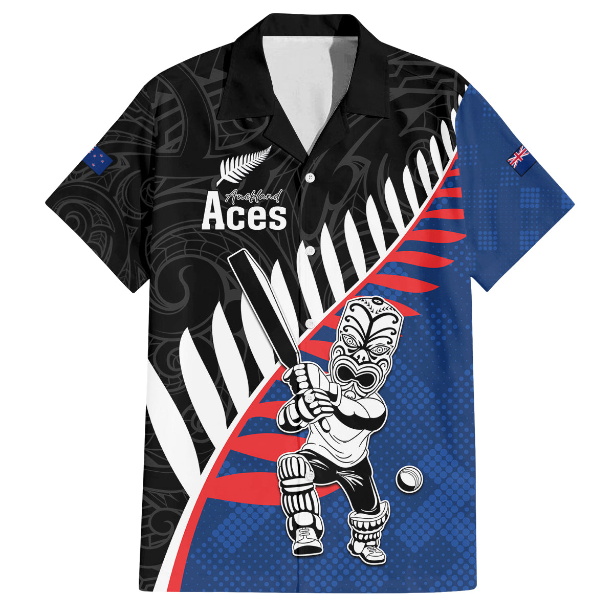Custom New Zealand Auckland Cricket Family Matching Off Shoulder Short Dress and Hawaiian Shirt With Maori Pattern LT05 Dad's Shirt - Short Sleeve Blue - Polynesian Pride