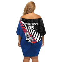 Custom New Zealand Auckland Cricket Family Matching Off Shoulder Short Dress and Hawaiian Shirt With Maori Pattern LT05 - Polynesian Pride