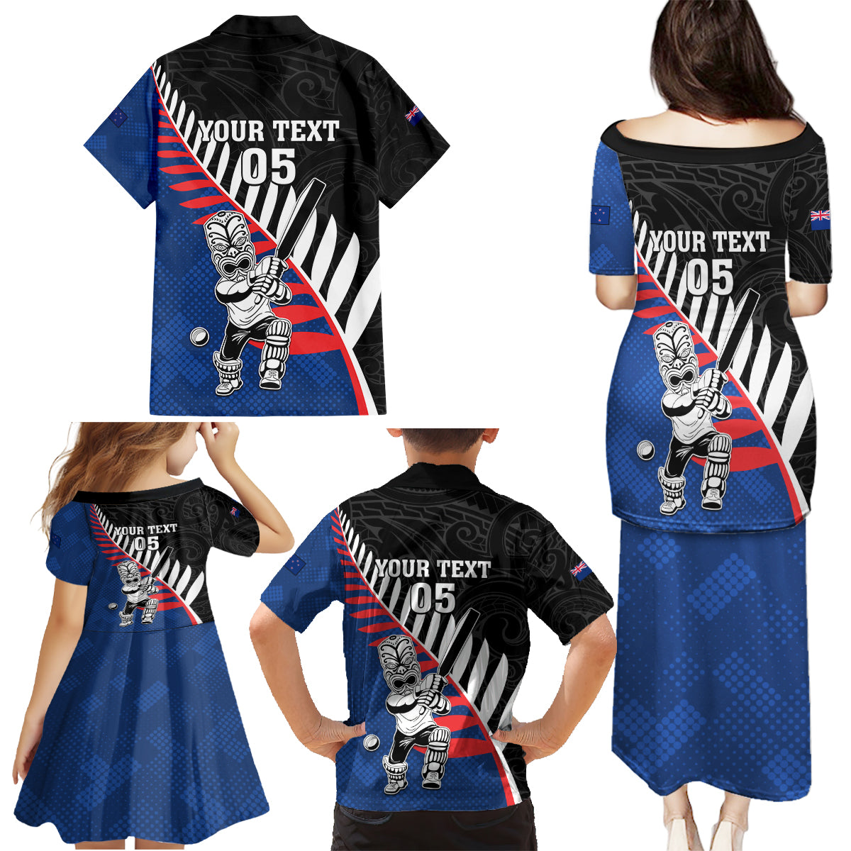 Custom New Zealand Auckland Cricket Family Matching Puletasi and Hawaiian Shirt With Maori Pattern LT05 - Polynesian Pride