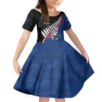 Custom New Zealand Auckland Cricket Family Matching Summer Maxi Dress and Hawaiian Shirt With Maori Pattern LT05 Daughter's Dress Blue - Polynesian Pride