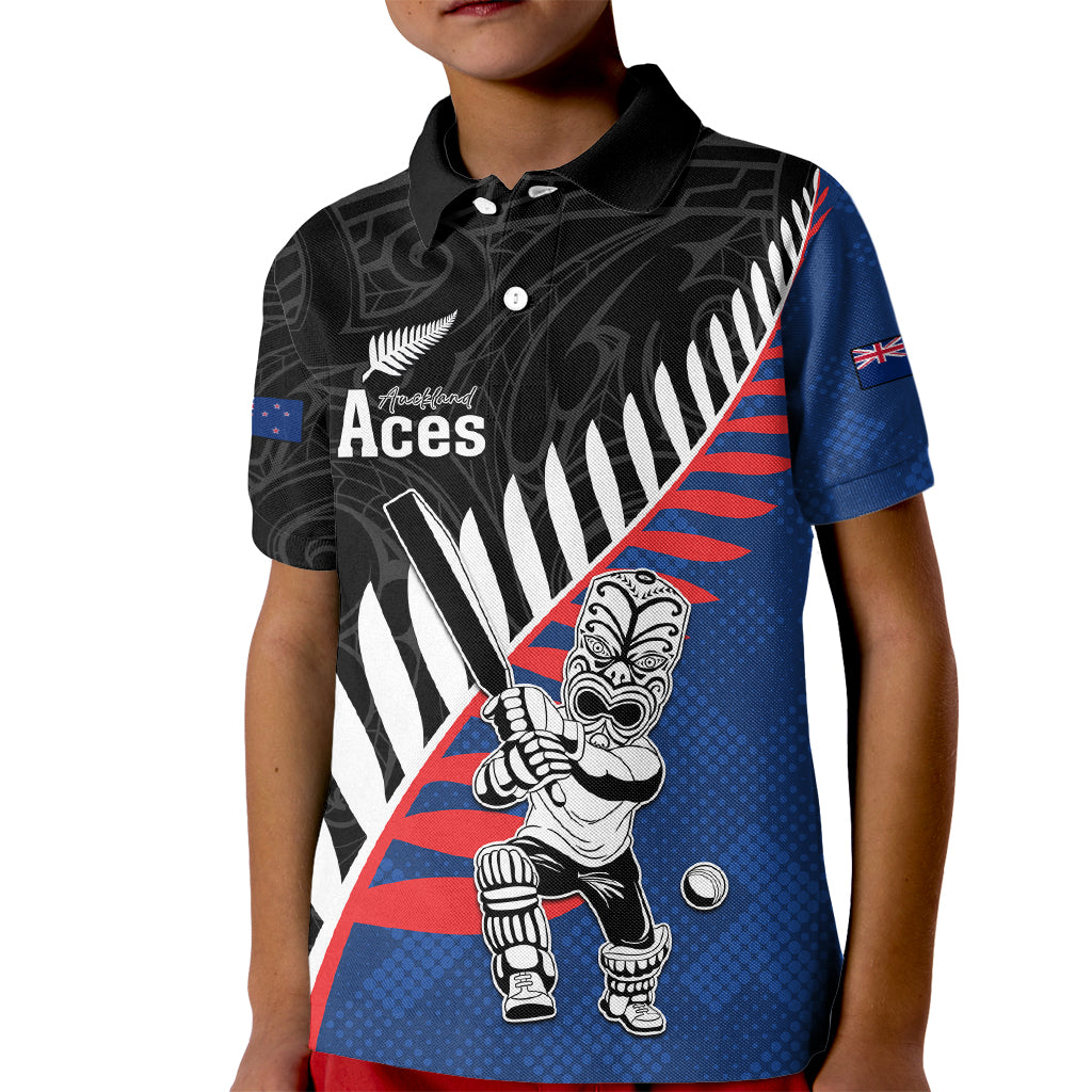 Custom New Zealand Auckland Cricket Kid Polo Shirt With Maori Pattern