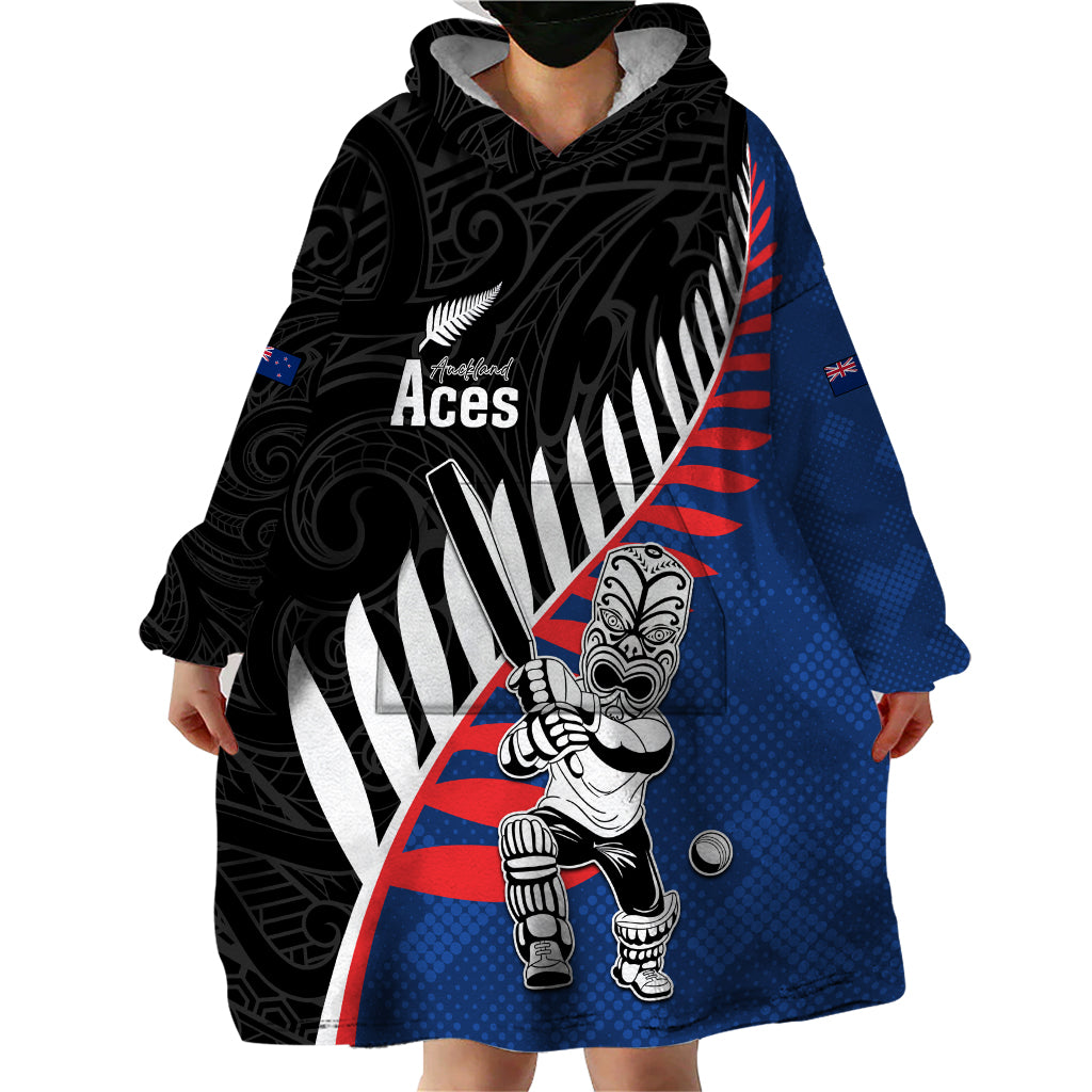 Custom New Zealand Auckland Cricket Wearable Blanket Hoodie With Maori Pattern