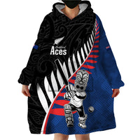 Custom New Zealand Auckland Cricket Wearable Blanket Hoodie With Maori Pattern