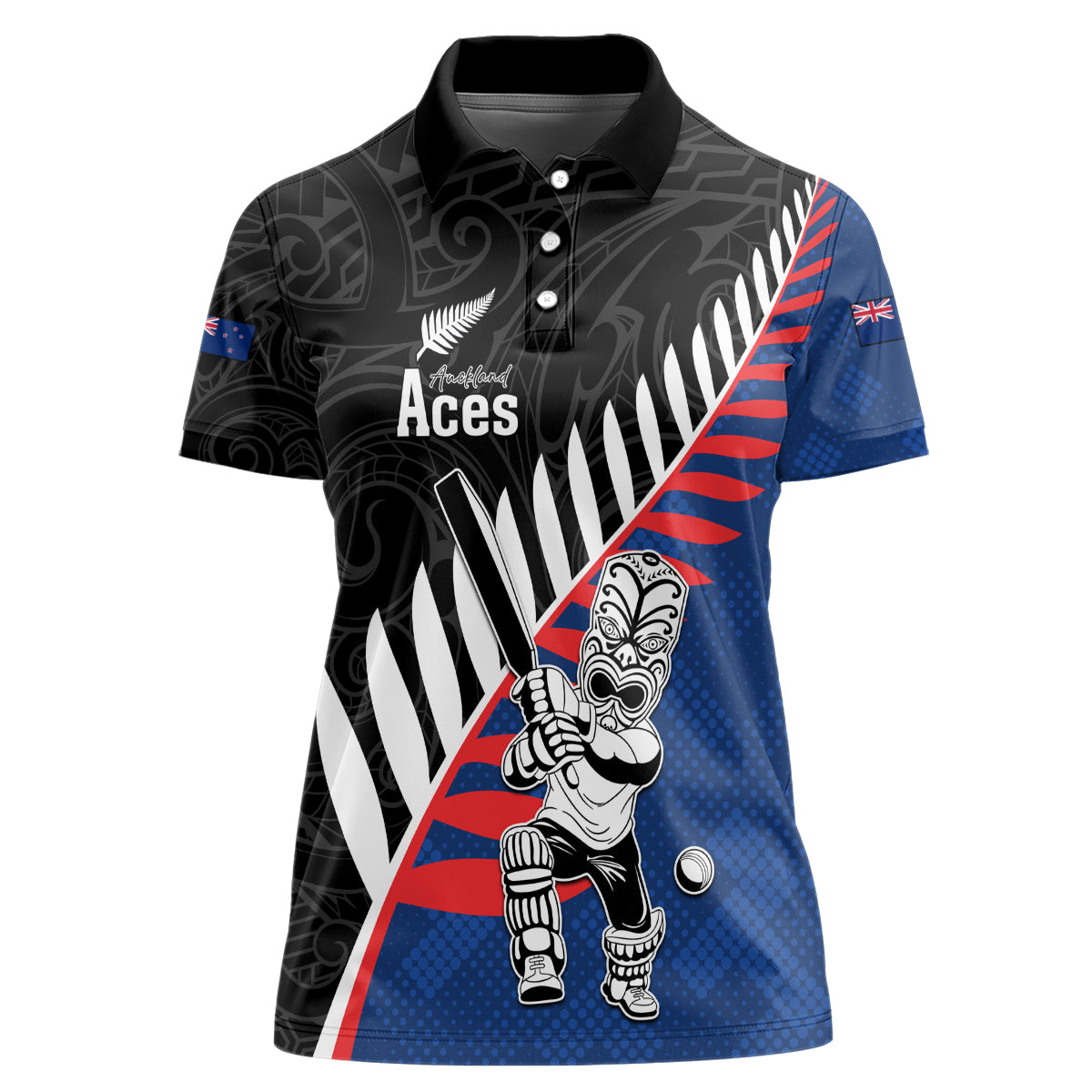 Custom New Zealand Auckland Cricket Women Polo Shirt With Maori Pattern