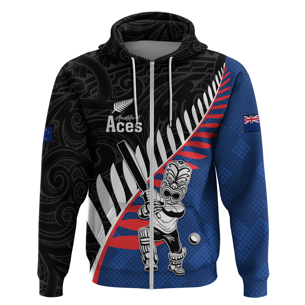 Custom New Zealand Auckland Cricket Zip Hoodie With Maori Pattern