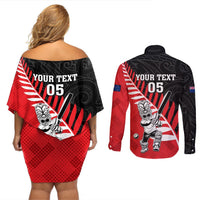Custom New Zealand Canterbury Cricket Couples Matching Off Shoulder Short Dress and Long Sleeve Button Shirt With Maori Pattern LT05 - Polynesian Pride