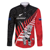 Custom New Zealand Canterbury Cricket Family Matching Long Sleeve Bodycon Dress and Hawaiian Shirt With Maori Pattern LT05 Dad's Shirt - Long Sleeve Red - Polynesian Pride