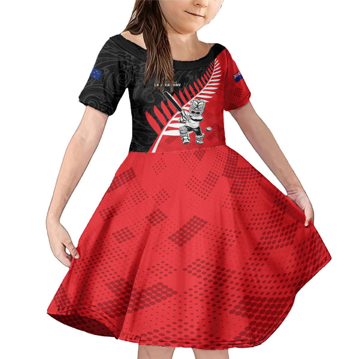 Custom New Zealand Canterbury Cricket Family Matching Mermaid Dress and Hawaiian Shirt With Maori Pattern LT05 Daughter's Dress Red - Polynesian Pride