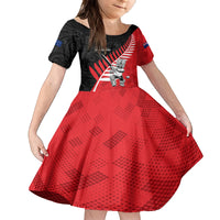 Custom New Zealand Canterbury Cricket Family Matching Off Shoulder Short Dress and Hawaiian Shirt With Maori Pattern LT05 Daughter's Dress Red - Polynesian Pride